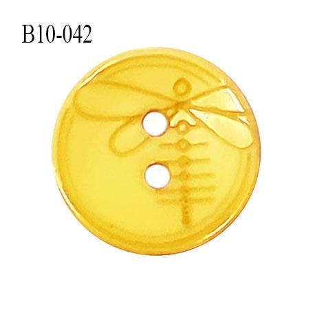 Bouton 10 mm en pvc couleur jaune motif libellule Brocéliande 2 trous diamètre 10 mm épaisseur 2 mm prix à la pièce