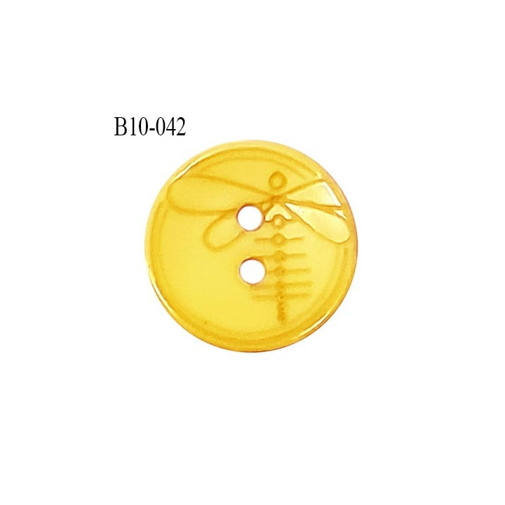 Bouton 10 mm en pvc couleur jaune motif libellule Brocéliande 2 trous diamètre 10 mm épaisseur 2 mm prix à la pièce