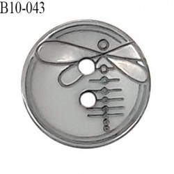 Bouton 10 mm en pvc couleur gris motif libellule Brocéliande 2 trous diamètre 10 mm épaisseur 2 mm prix à la pièce