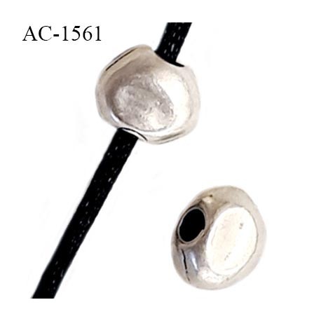 Perle en métal couleur chrome largeur 10 mm hauteur 8 mm épaisseur 7 mm pour cordon de 2.5 mm de diamètre prix à l'unité