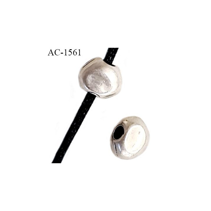 Perle en métal couleur chrome largeur 10 mm hauteur 8 mm épaisseur 7 mm pour cordon de 2.5 mm de diamètre prix à l'unité