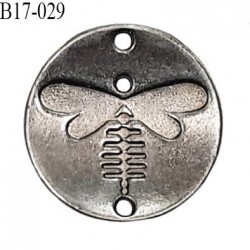 Bouton 17 mm en métal avec motif libellule Brocéliande 2 trous couleur chrome bouton plat incurvé prix à la pièce