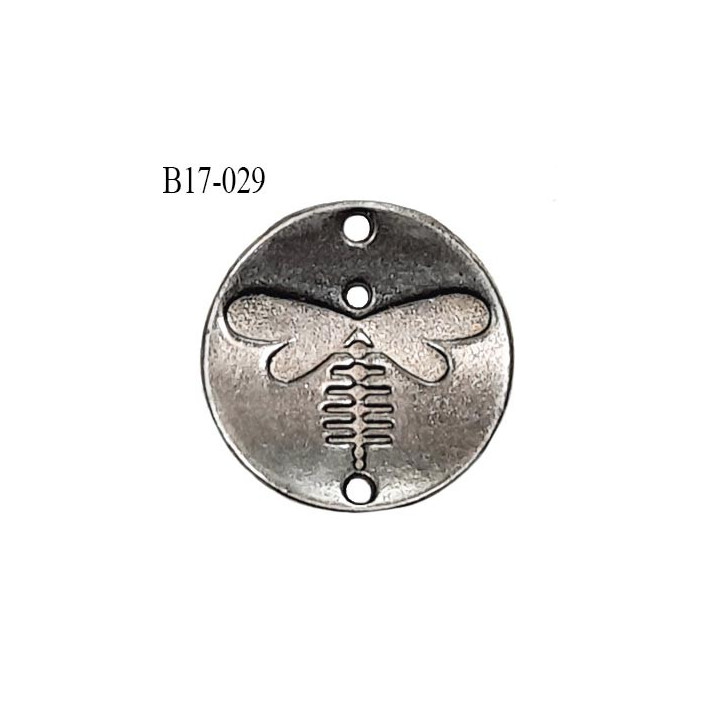 Bouton 17 mm en métal avec motif libellule Brocéliande 2 trous couleur chrome bouton plat incurvé prix à la pièce