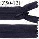 Fermeture zip 50 cm non séparable couleur bleu marine très foncé zip glissière nylon invisible prix à l'unité