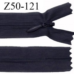 Fermeture zip 50 cm invisible non séparable couleur bleu marine très foncé zip glissière nylon prix à l'unité