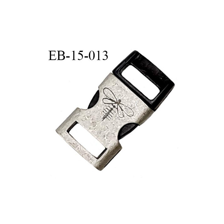Boucle clip en métal chrome vieilli motif libellule Brocéliande passage pour une sangle de 10 mm prix à la pièce
