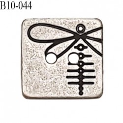 Bouton carré 10 mm couleur chrome vieilli avec motif libellule Brocéliande 2 trous bouton plat prix à la pièce