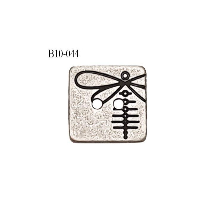 Bouton carré 10 mm couleur chrome vieilli avec motif libellule Brocéliande 2 trous bouton plat prix à la pièce