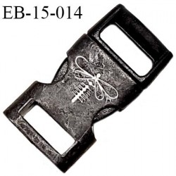 Boucle clip en métal bronze noir vieilli motif libellule Brocéliande passage pour une sangle de 10 mm prix à la pièce