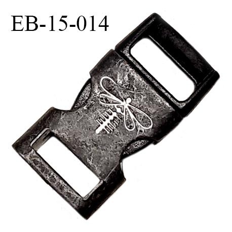 Boucle clip en métal bronze noir vieilli motif libellule Brocéliande passage pour une sangle de 10 mm prix à la pièce