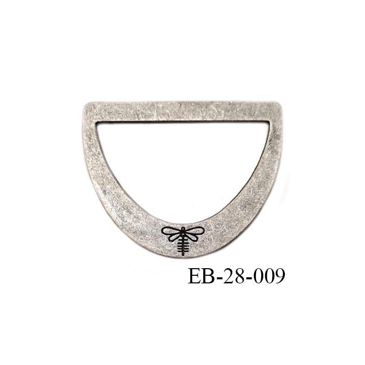 Boucle étrier en métal couleur chrome vieilli mat avec motif libellule Brocéliande prix à l'unité