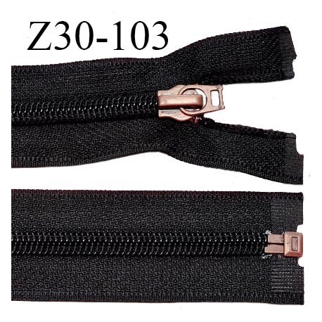 Fermeture zip 30 cm couleur noir séparable largeur 3.2 cm glissière métal couleur laiton cuivré vieilli prix à l'unité