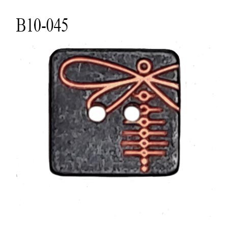 Bouton carré 10 mm couleur bronze noir vieilli avec motif libellule Brocéliande couleur cuivre 2 trous prix à la pièce
