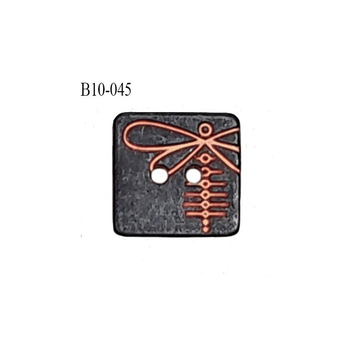 Bouton carré 10 mm couleur bronze noir vieilli avec motif libellule Brocéliande couleur cuivre 2 trous prix à la pièce