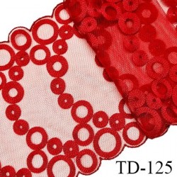 Tissu dentelle brodée 16 cm extensible haut de gamme couleur rouge largeur 24 cm prix pour 1 mètre de longueur