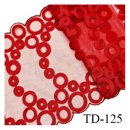 Tissu dentelle brodée 16 cm extensible haut de gamme couleur rouge largeur 24 cm prix pour 1 mètre de longueur