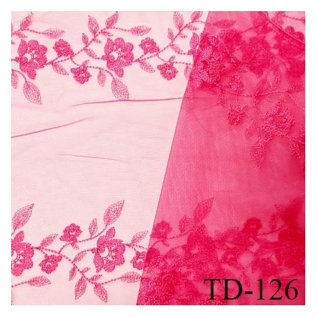 Tissu dentelle brodée 35 cm extensible haut de gamme couleur rose fuchsia largeur 35 cm prix pour 1 mètre de longueur