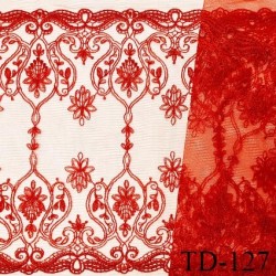 Tissu dentelle brodée 33 cm extensible haut de gamme couleur rouge largeur 33 cm prix pour 1 mètre de longueur