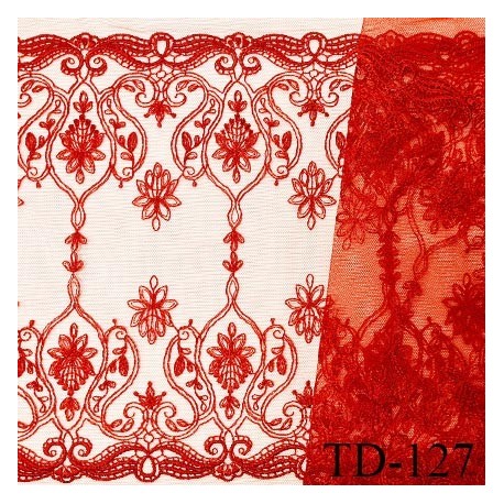 Tissu dentelle brodée 33 cm extensible haut de gamme couleur rouge largeur 33 cm prix pour 1 mètre de longueur