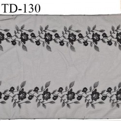 Tissu dentelle brodée 35 cm extensible haut de gamme couleur noir avec broderies noires largeur 35 cm prix pour 1 mètre