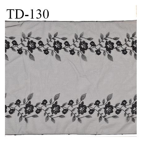 Tissu dentelle brodée 35 cm extensible haut de gamme couleur noir avec broderies noires largeur 35 cm prix pour 1 mètre