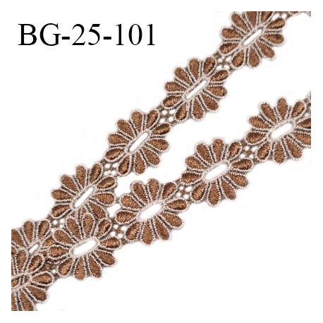 Galon ruban guipure 25 mm motif fleur couleur marron prix pour un mètre