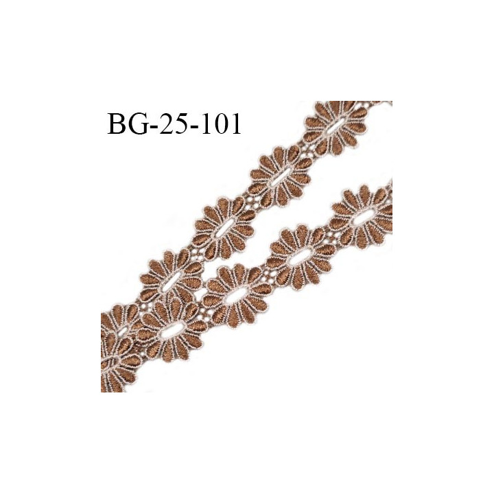 Galon ruban guipure 25 mm motif fleur couleur marron prix pour un mètre