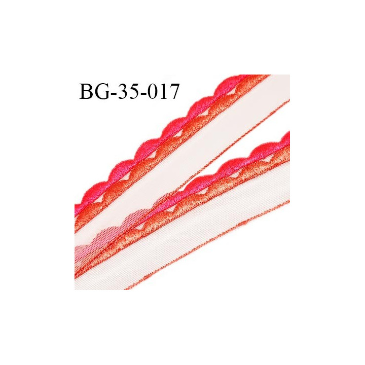 Galon ruban 35 mm style dentelle blanche avec broderie rose fluo et orange largeur 35 mm prix au mètre