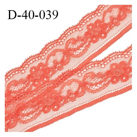 Dentelle 40 mm lycra extensible haut de gamme couleur corail largeur 40 mm prix au mètre