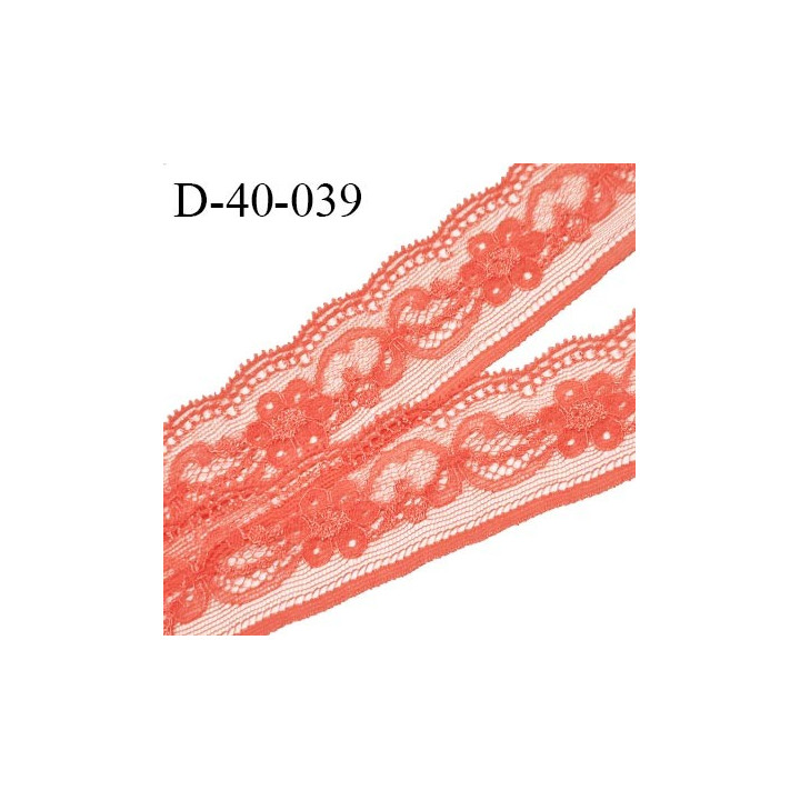 Dentelle 40 mm lycra extensible haut de gamme couleur corail largeur 40 mm prix au mètre