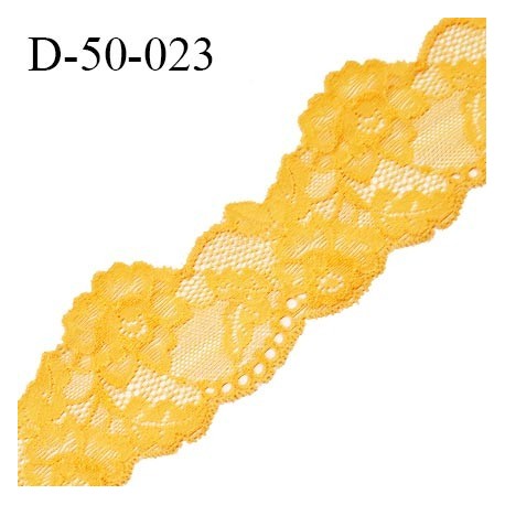 Dentelle 50 mm lycra extensible couleur mangue haut de gamme prix au mètre