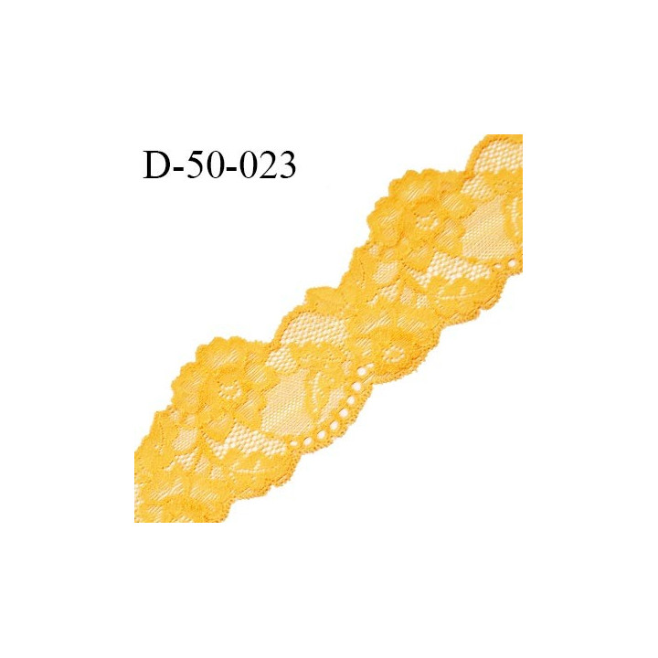 Dentelle 50 mm lycra extensible couleur mangue haut de gamme prix au mètre