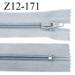 Fermeture zip 12 cm non séparable couleur gris bleuté largeur 2.5 cm zip nylon longueur 12 cm largeur 4 mm prix à la pièce