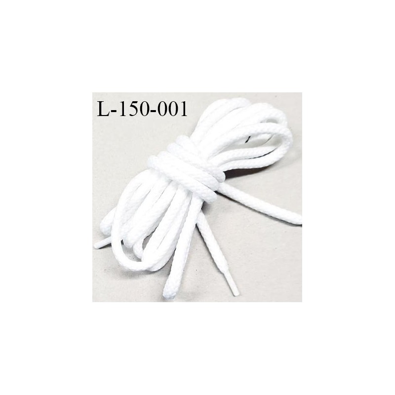 Lacet rond 150 cm couleur blanc optique diamètre 6 mm longueur 150 cm  embout gainé prix pour une paire