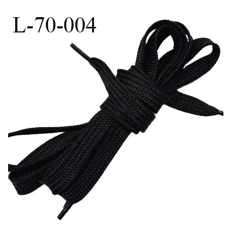 Lacet plat 70 cm couleur noir largeur 10 mm longueur 70 cm embout gainé prix pour une paire