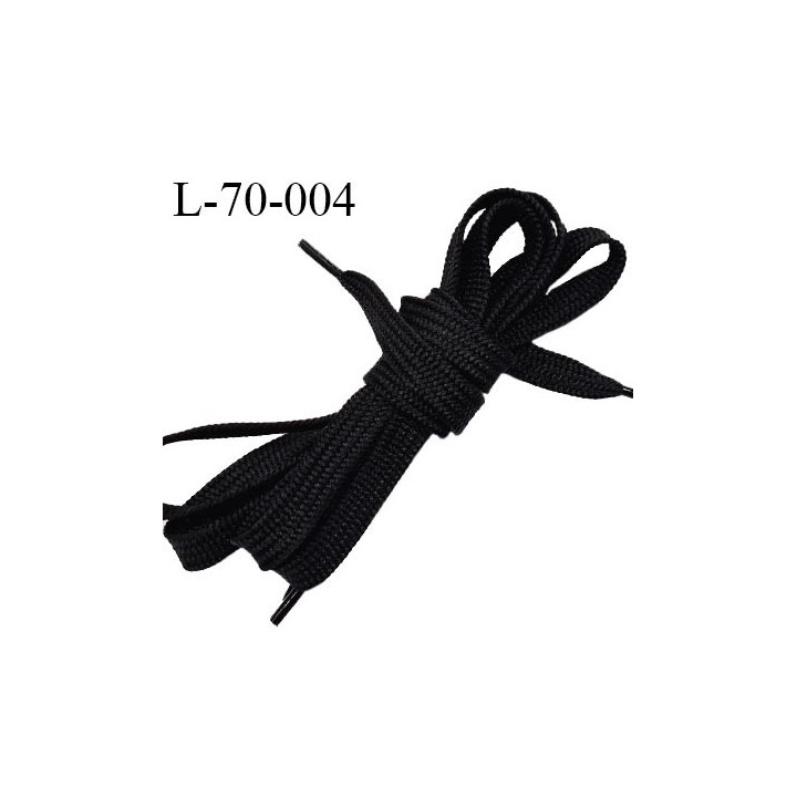 Lacet plat 70 cm couleur noir largeur 10 mm longueur 70 cm embout gainé prix pour une paire