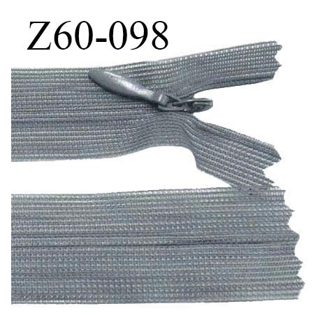 Fermeture zip 60 cm couleur gris non séparable avec glissière nylon largeur 2.5 cm largeur de la glissière 5 mm prix à l'unité