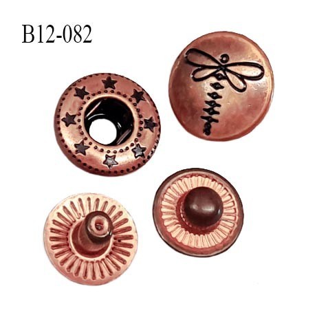 Bouton pression 12 mm métal couleur cuivre vieilli avec motif libellule Brocéliande ensemble de 4 pièces par bouton