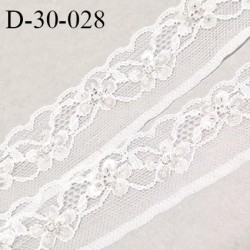 Dentelle 30 mm non extensible couleur blanc avec sequins cousus largeur 30 mm prix au mètre