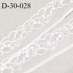 Dentelle 30 mm non extensible couleur blanc avec sequins cousus largeur 30 mm prix au mètre