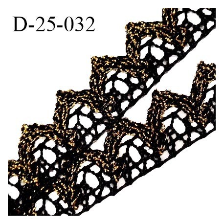 Dentelle crochet 25 mm couleur noir et or largeur 25 mm prix au mètre