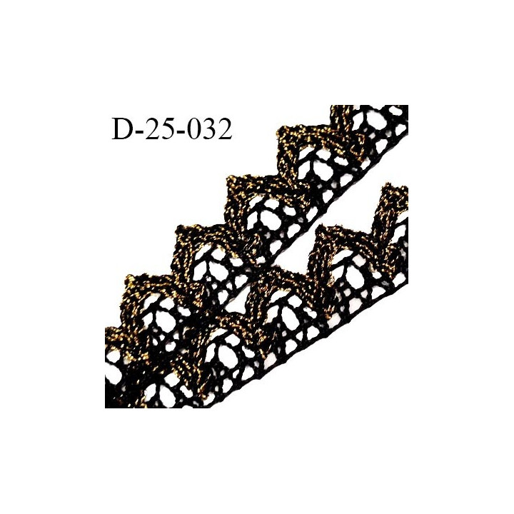 Dentelle crochet 25 mm couleur noir et or largeur 25 mm prix au mètre