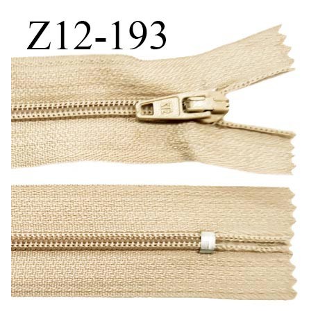 Fermeture zip 12 cm non séparable couleur BEIGE largeur 2.5 cm zip nylon longueur 12 cm largeur 4 mm prix à la pièce