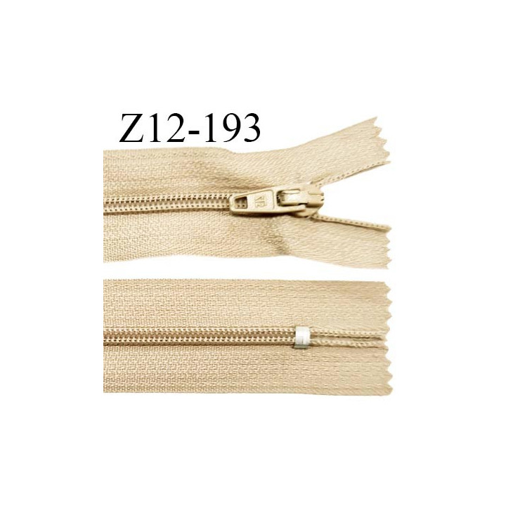 Fermeture zip 12 cm non séparable couleur BEIGE largeur 2.5 cm zip nylon longueur 12 cm largeur 4 mm prix à la pièce