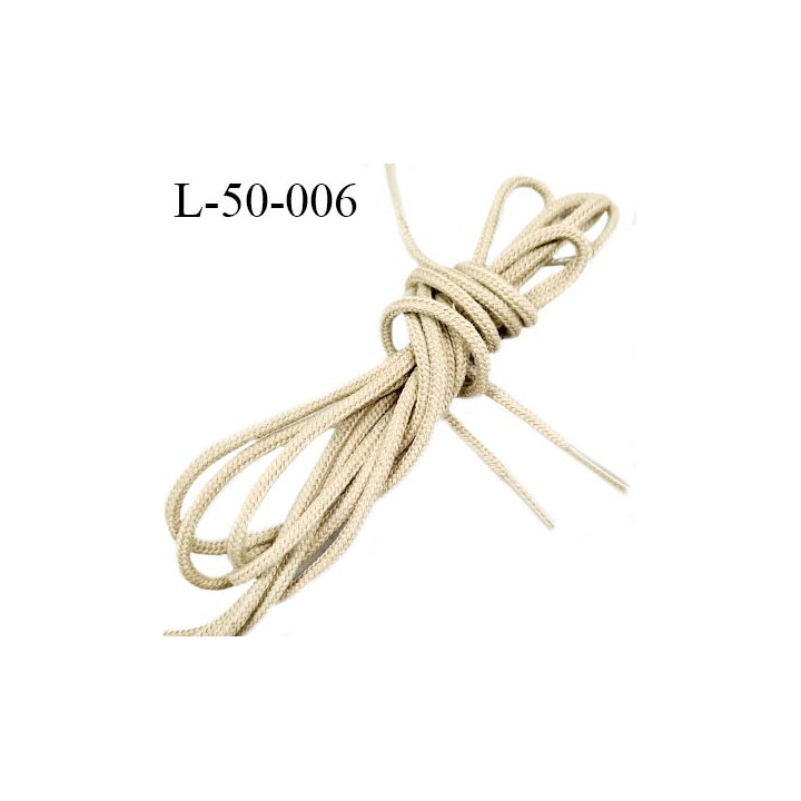 Lacet rond 45 cm couleur beige kaki diamètre 3 mm longueur 45 cm embout gainé prix pour une paire