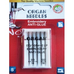 Aiguille Organ EMBROIDERY ANTI GLUE aiguilles 3 en N° 90 et 2 en n° 100 la boite de 5 aiguilles