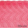 Tissu dentelle brodée 24 cm extensible haut de gamme couleur rose avec broderies largeur 24 cm prix pour 1 mètre de longueur