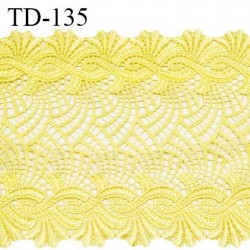 Tissu dentelle brodée 14 cm extensible haut de gamme couleur jaune largeur 14 cm prix pour 1 mètre de longueur