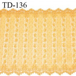 Tissu dentelle brodée 18 cm extensible haut de gamme couleur mangue largeur 18 cm prix pour 1 mètre de longueur