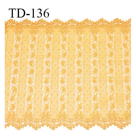 Tissu dentelle brodée 18 cm extensible haut de gamme couleur mangue largeur 18 cm prix pour 1 mètre de longueur